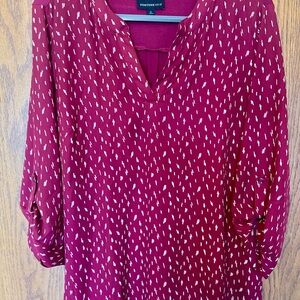 Burgundy Relaxed Blouse with 3/4 Sleeves and Mandarin Collar